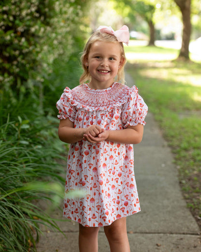 Pink And Orange Floral Smocked Dress