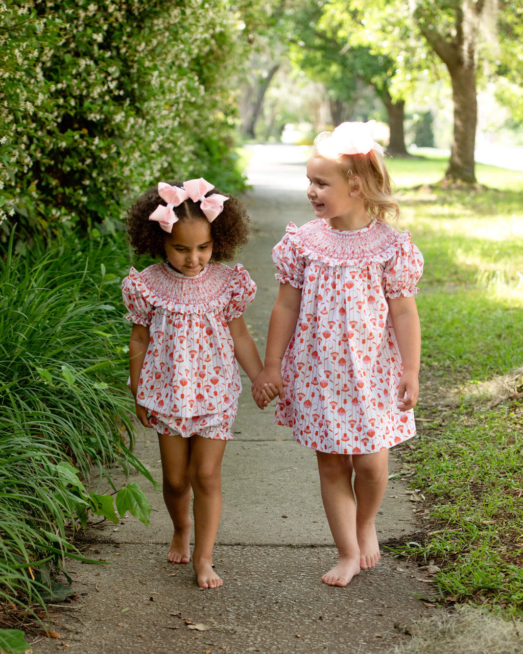 Pink And Orange Floral Smocked Dress