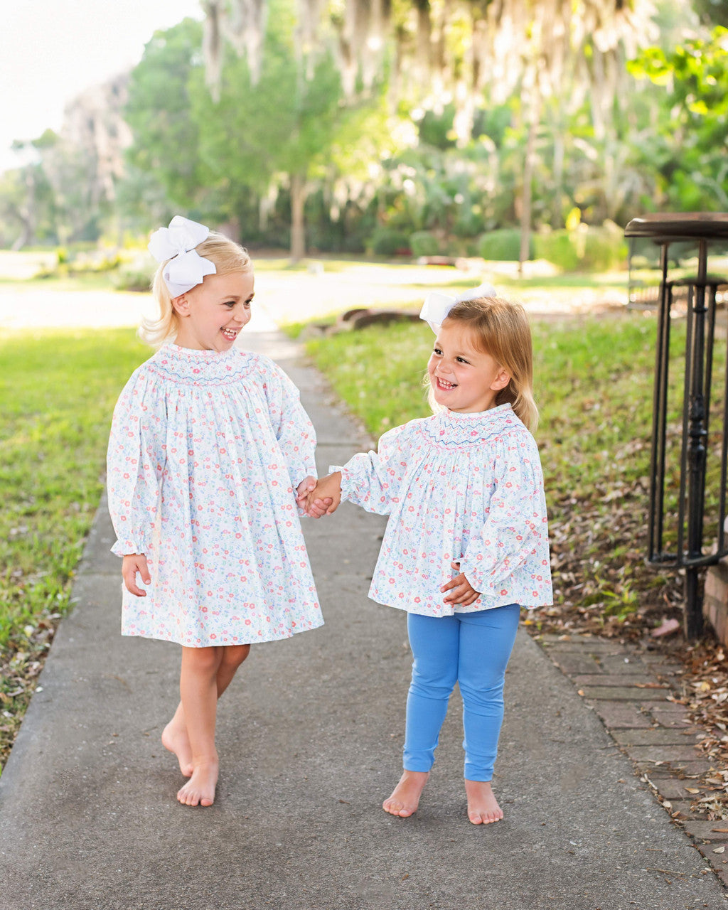 Pink And Blue Floral Smocked Legging Set