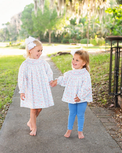 Pink And Blue Floral Smocked Legging Set