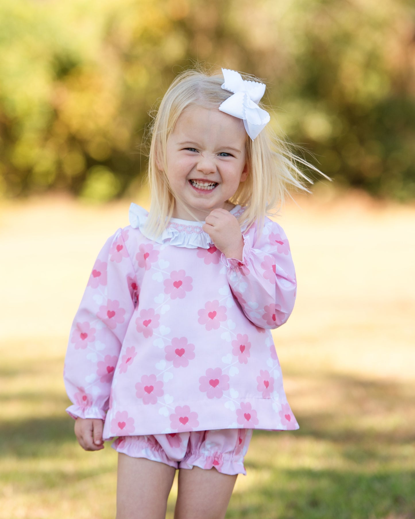 Pink Smocked Hearts Diaper Set