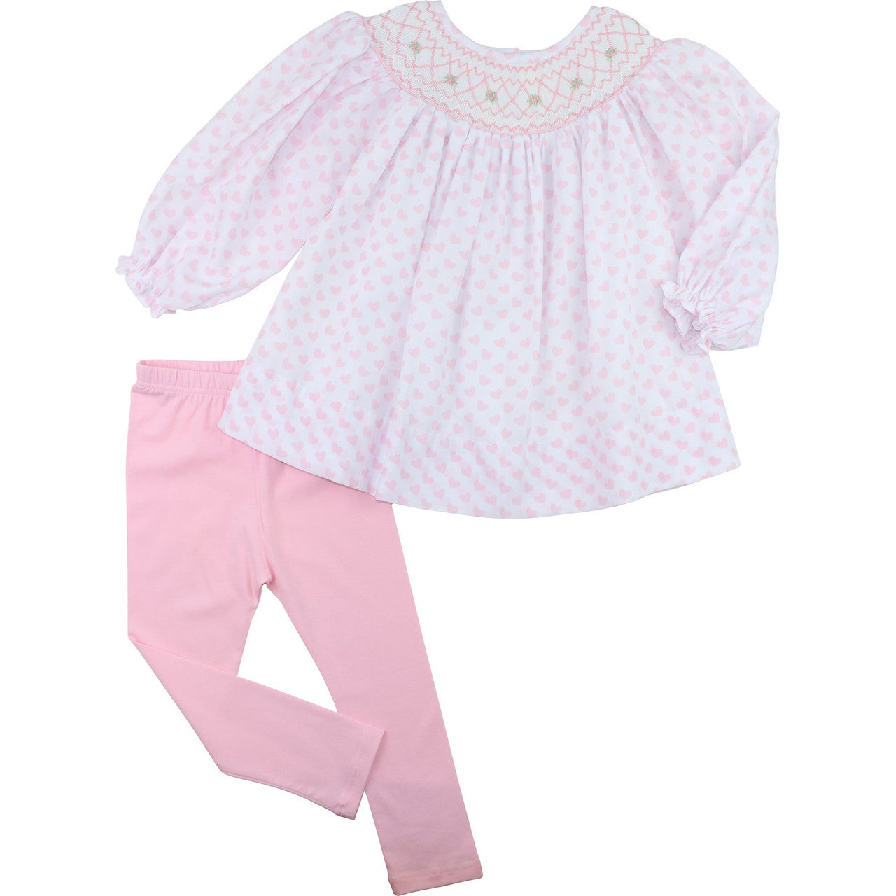 Pink Heart Smocked Legging Set