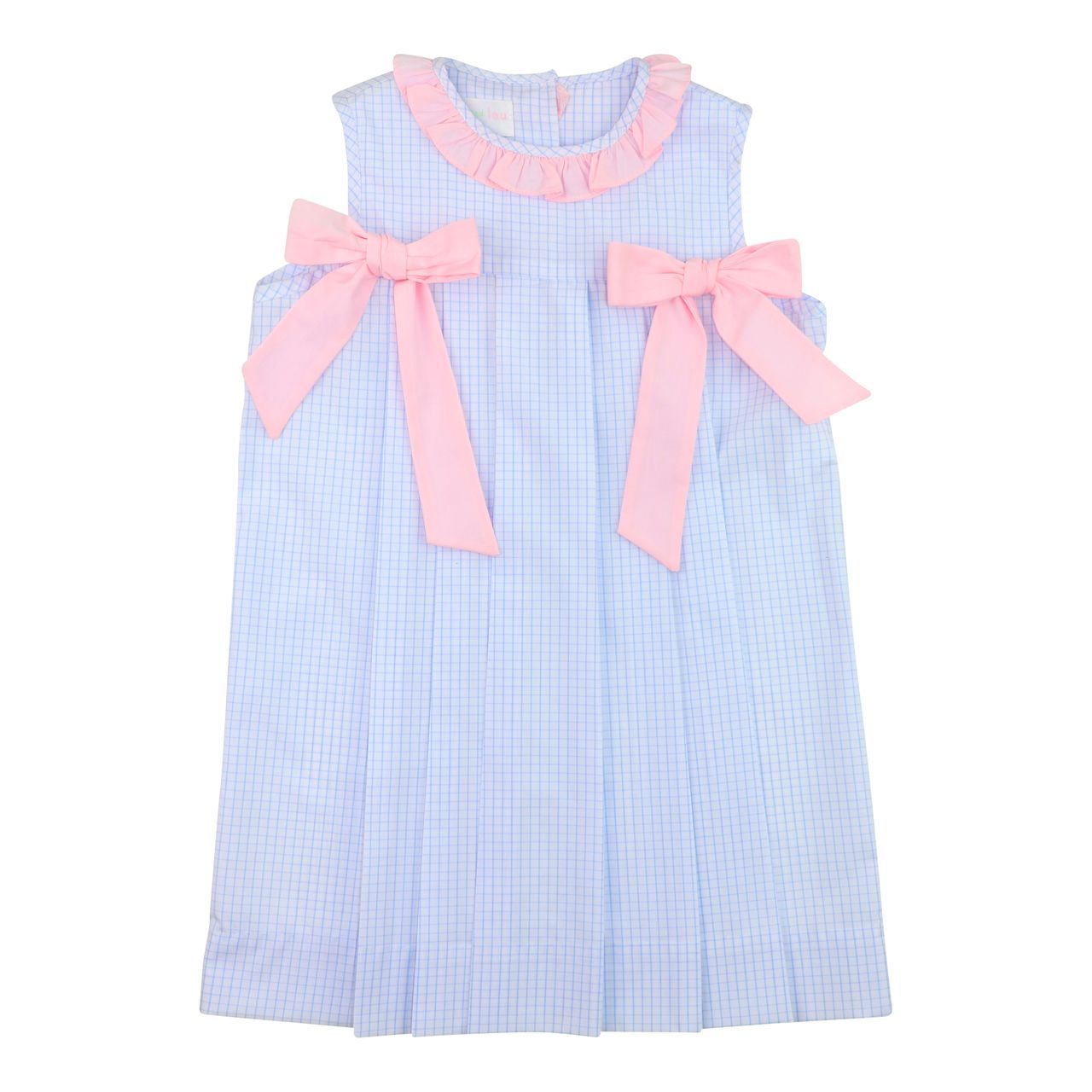 Blue And Pink Windowpane Bow Dress