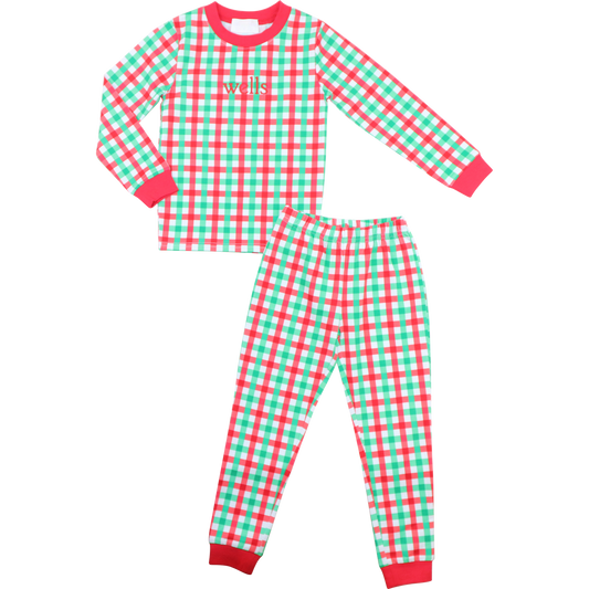 Red And Green Check Knit Pajamas