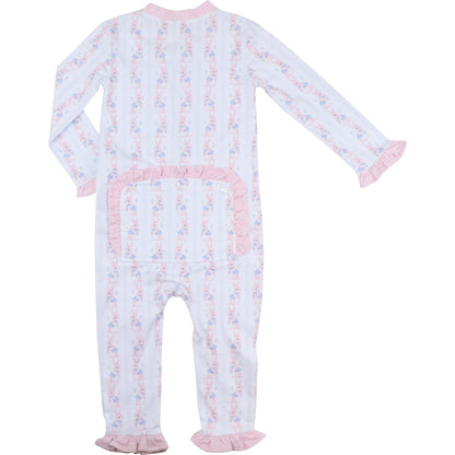 Pink And Blue Bunny Print Knit Zipper Pajamas