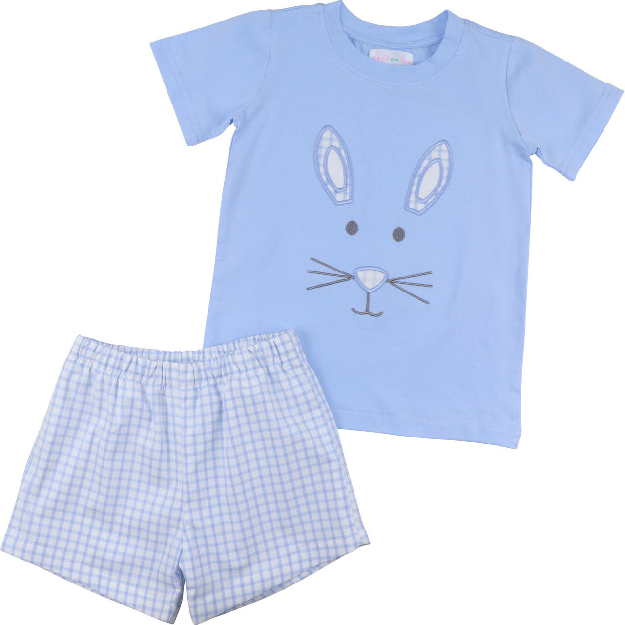 Blue Windowpane Bunny Face Short Set