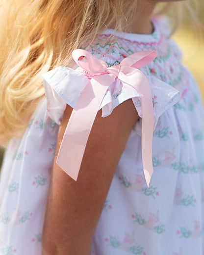 Pink And Green Smocked Bunny Bow Dress