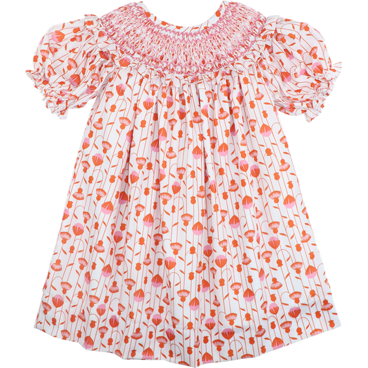 Pink And Orange Floral Smocked Dress