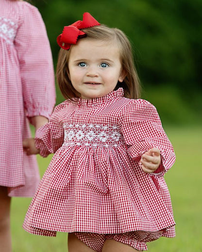 Red Gingham Geometric Smocked Diaper Set