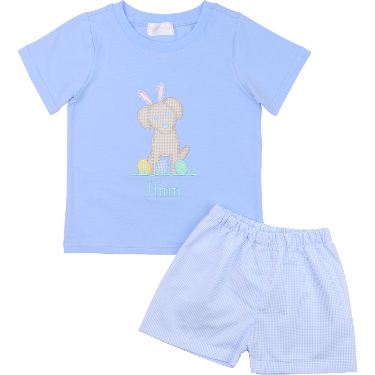 Blue Gingham Easter Puppy Short Set