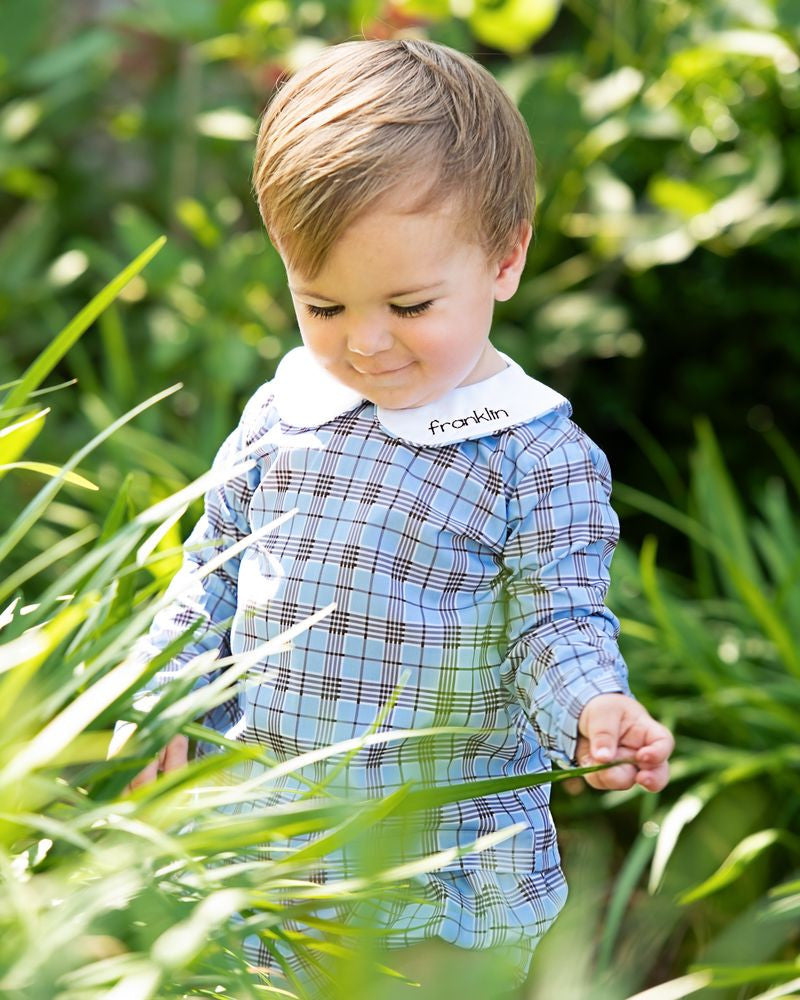 Blue And Brown Plaid Diaper Set