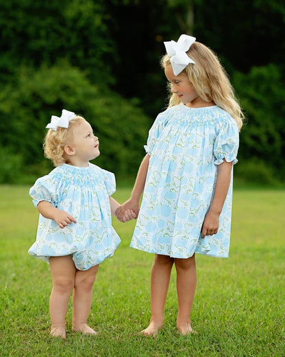 Blue And Green Smocked Pumpkin Dress