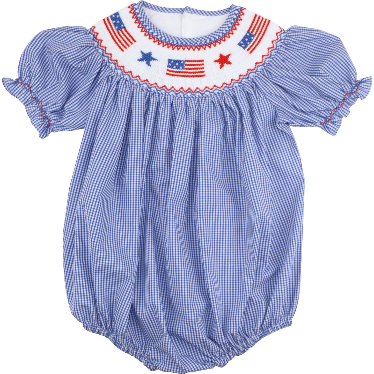 Girl's Navy Gingham Smocked Flag And Star Bubble