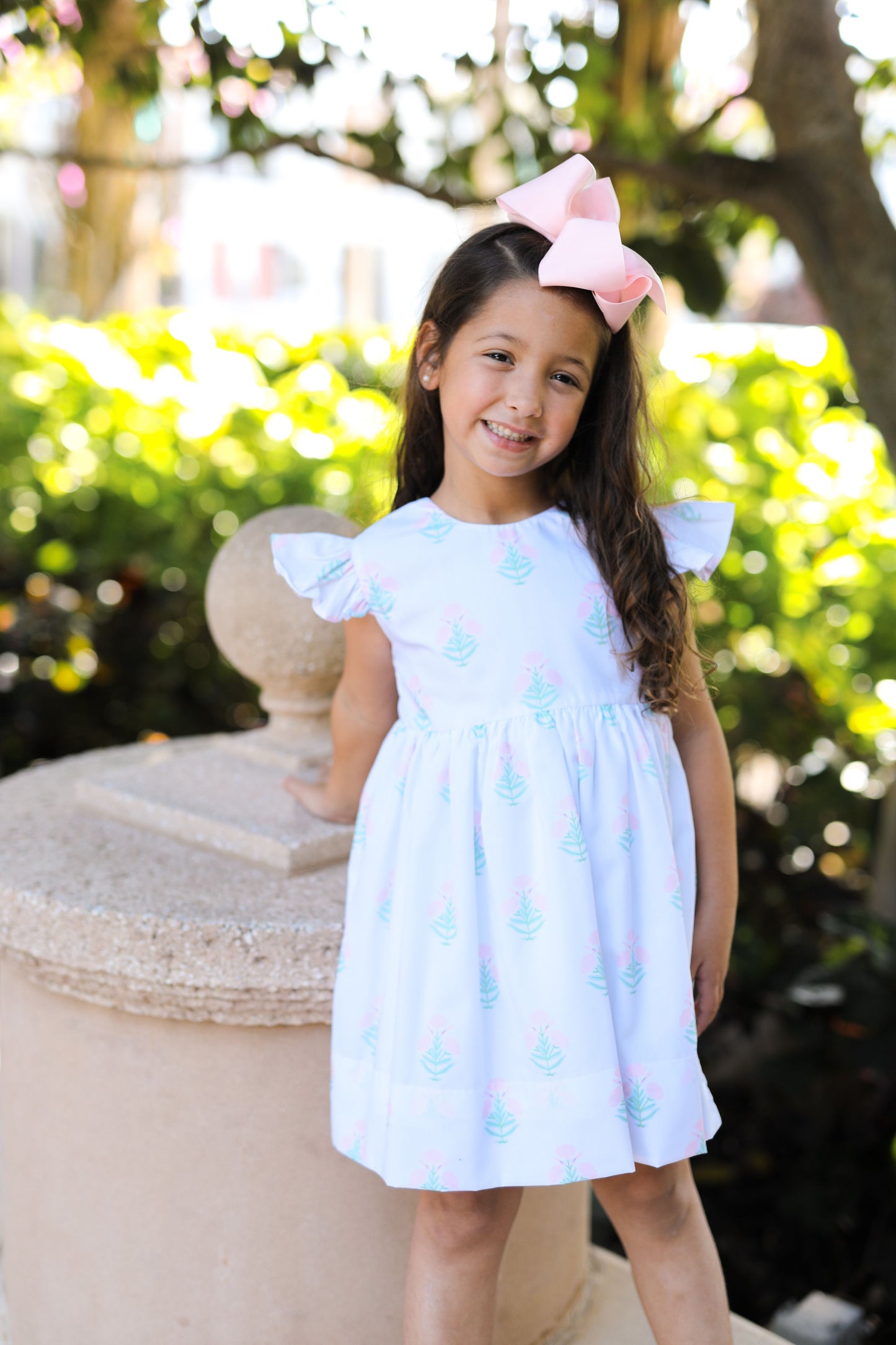 Pink And Green Floral Bow Dress