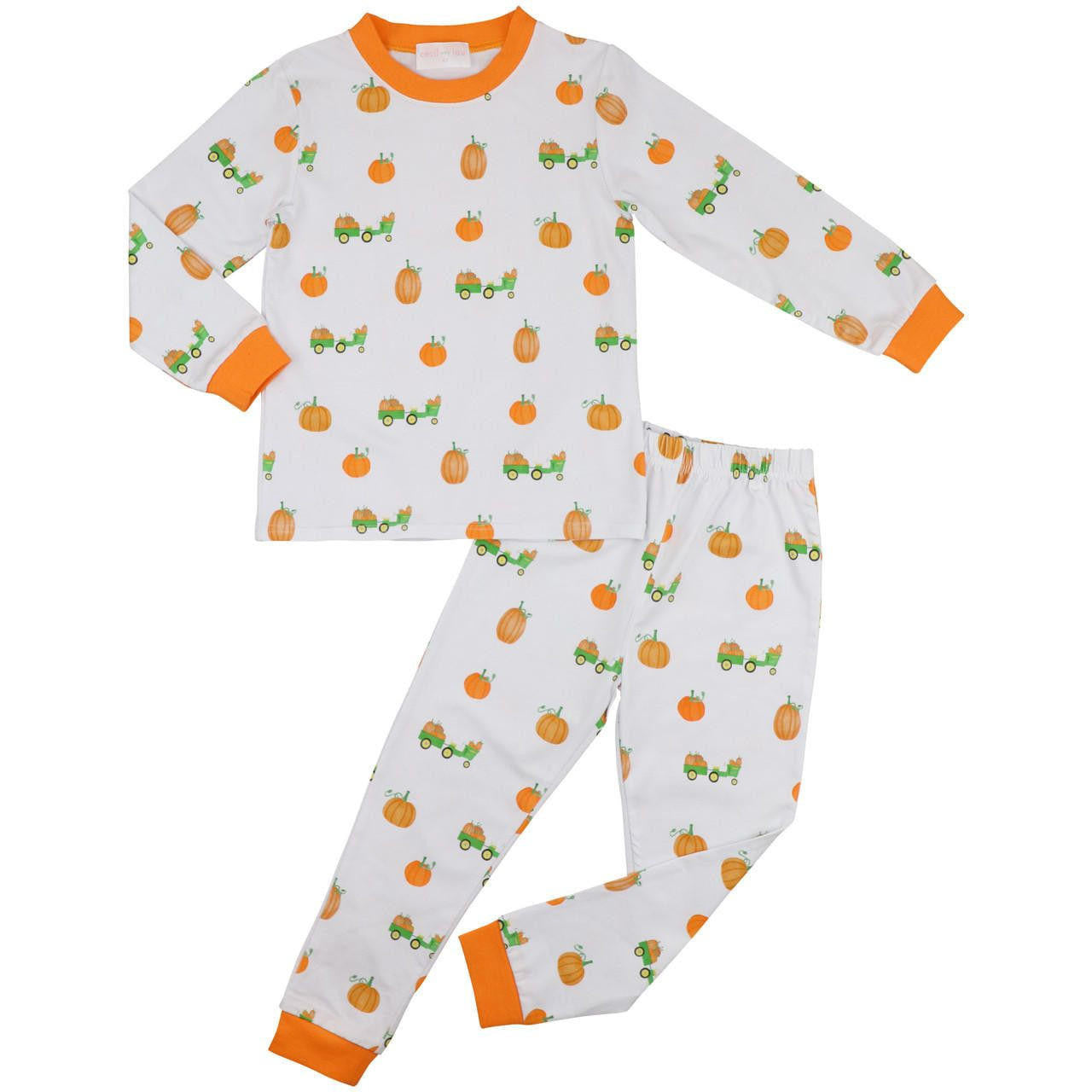 Tractor And Wagon Pumpkin Print Knit Pajamas - Shipping Mid September  Smocked Threads