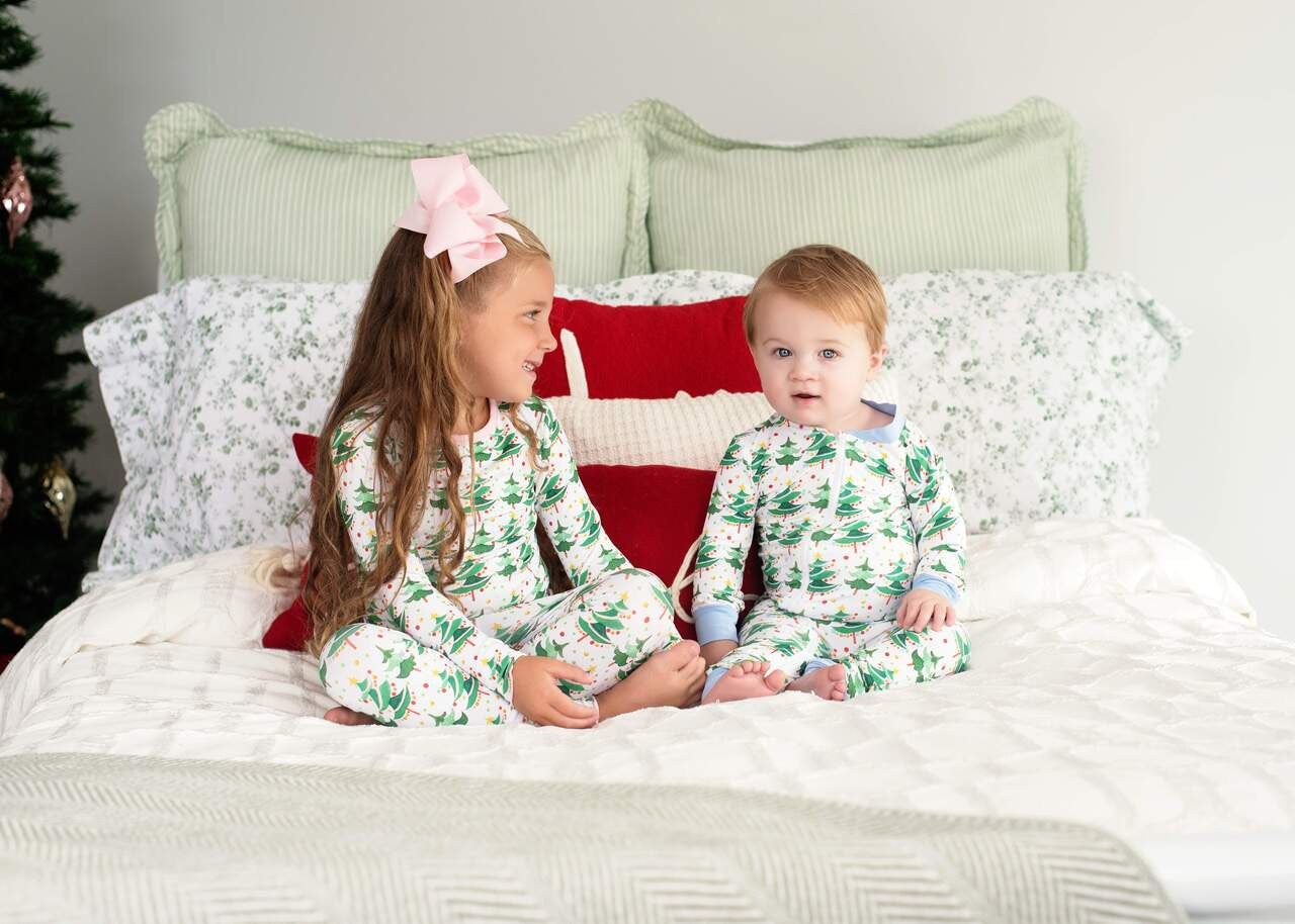 Pink And Green Knit Christmas Tree Pajamas