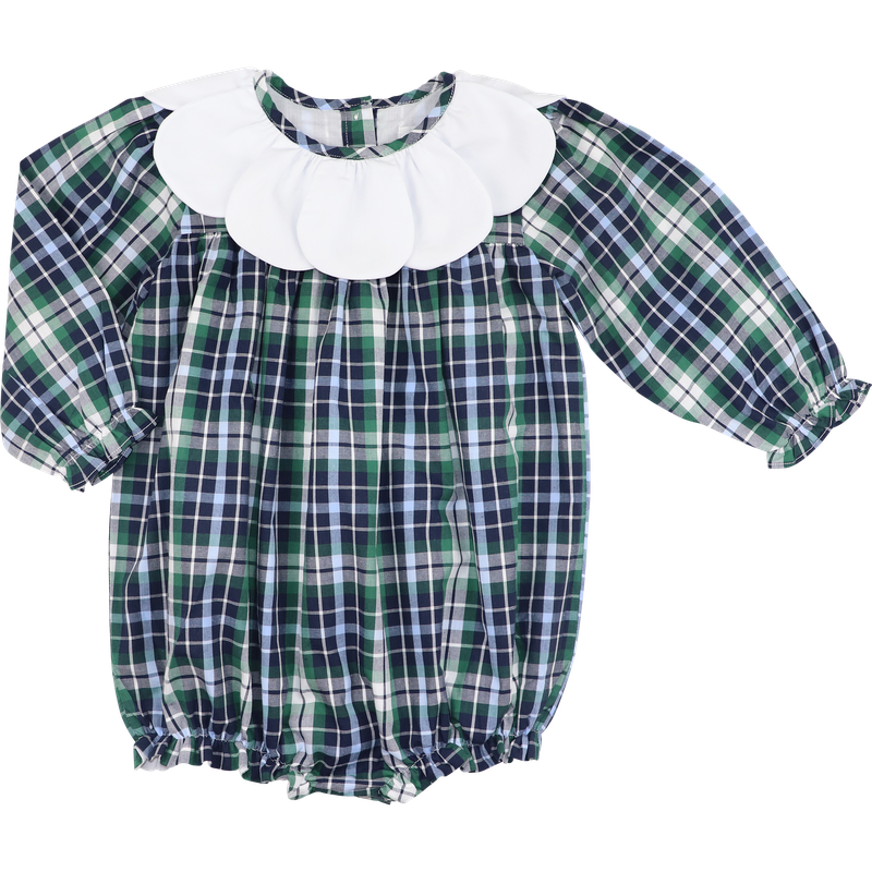 Green And Navy Plaid Petal Collar Bubble