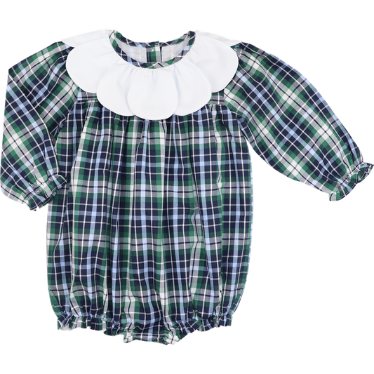 Green And Navy Plaid Petal Collar Bubble