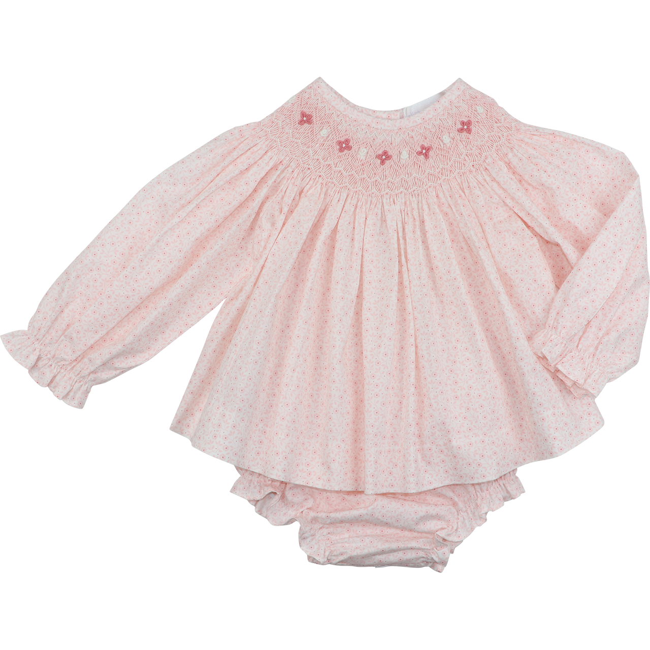 Pink Petite Floral Smocked Diaper Set