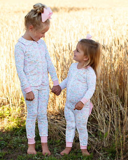 Pink And Orange Pumpkin Patch Knit Zipper Pajamas