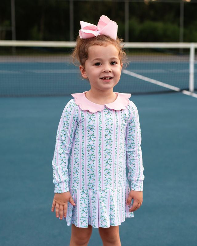 Pink And Green Floral Vines Lycra Tennis Dress