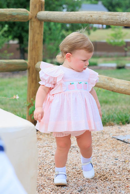 Pink Swiss Dot Smocked Pumpkin Diaper Set