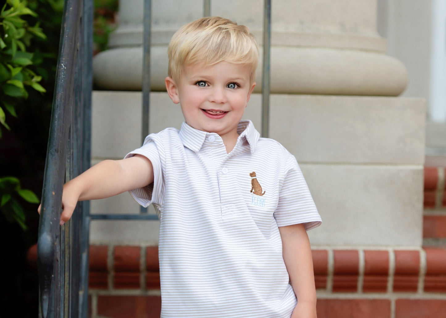 Khaki Striped Knit Lab Polo Shirt