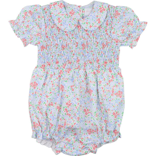 Blue Floral Smocked Bubble