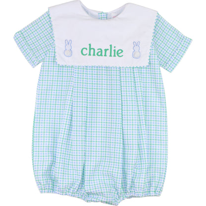 Blue And Green Windowpane Embroidered Bunny Bubble