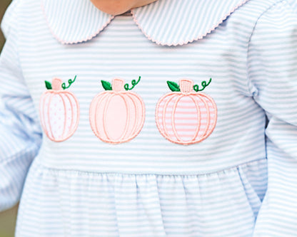 Blue Stripe Knit Applique Pumpkins Dress