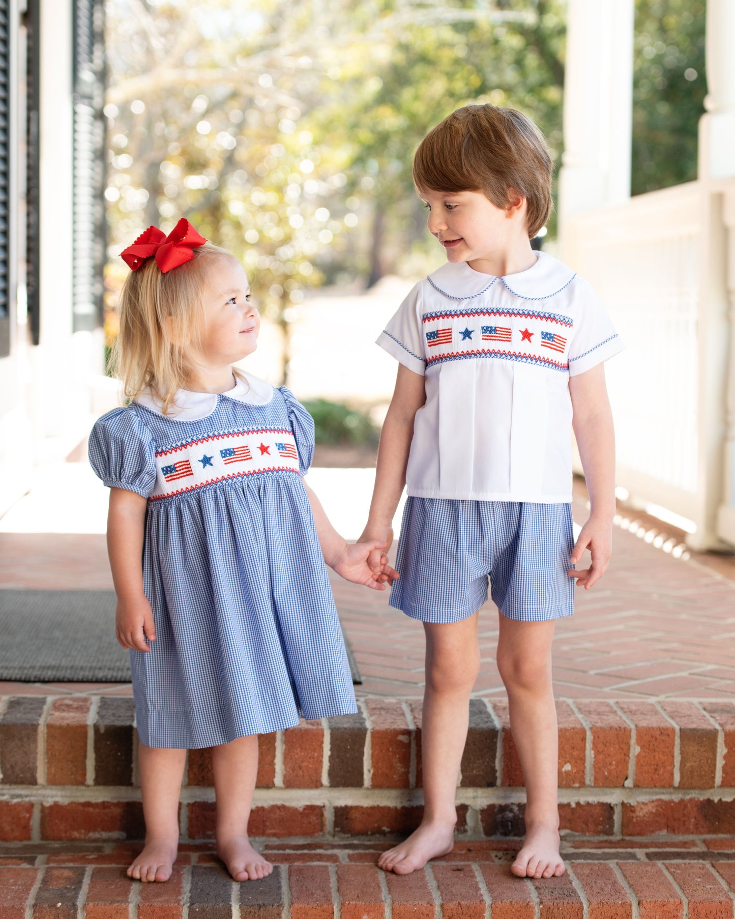 Navy Gingham Smocked Flag And Star Dress