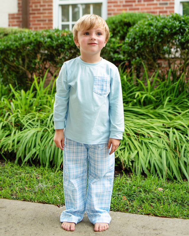 Blue Plaid Corduroy Pocket Pant Set