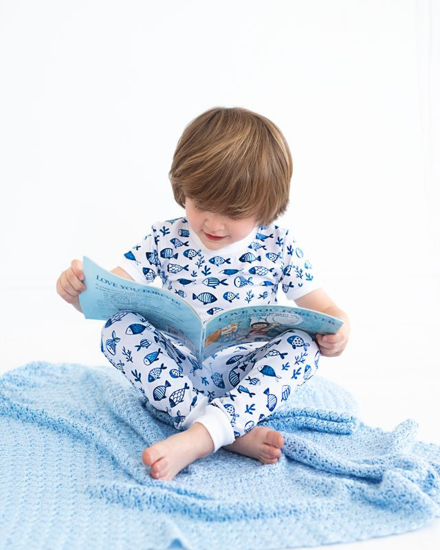 Navy And White Fish Print Knit Pajamas