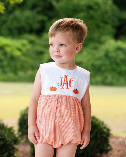 Orange Gingham Embroidered Pumpkin Bubble