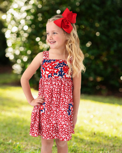 Red And Navy Embroidered Fiesta Dress