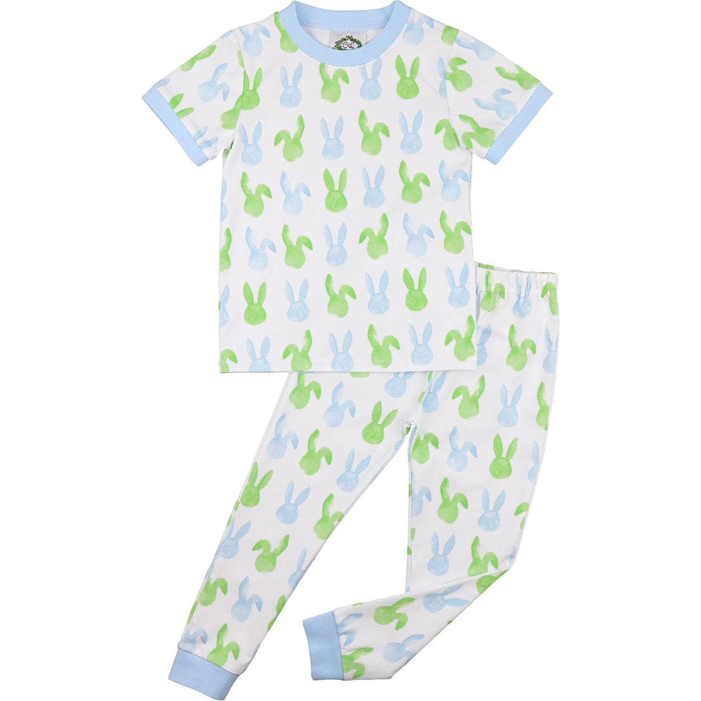 Blue And Green Bunny Ear Knit Pajamas