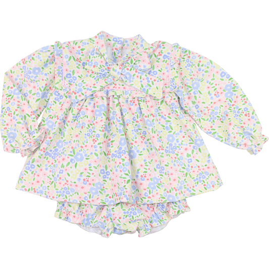 Pastel Floral Corduroy Bow Diaper Set