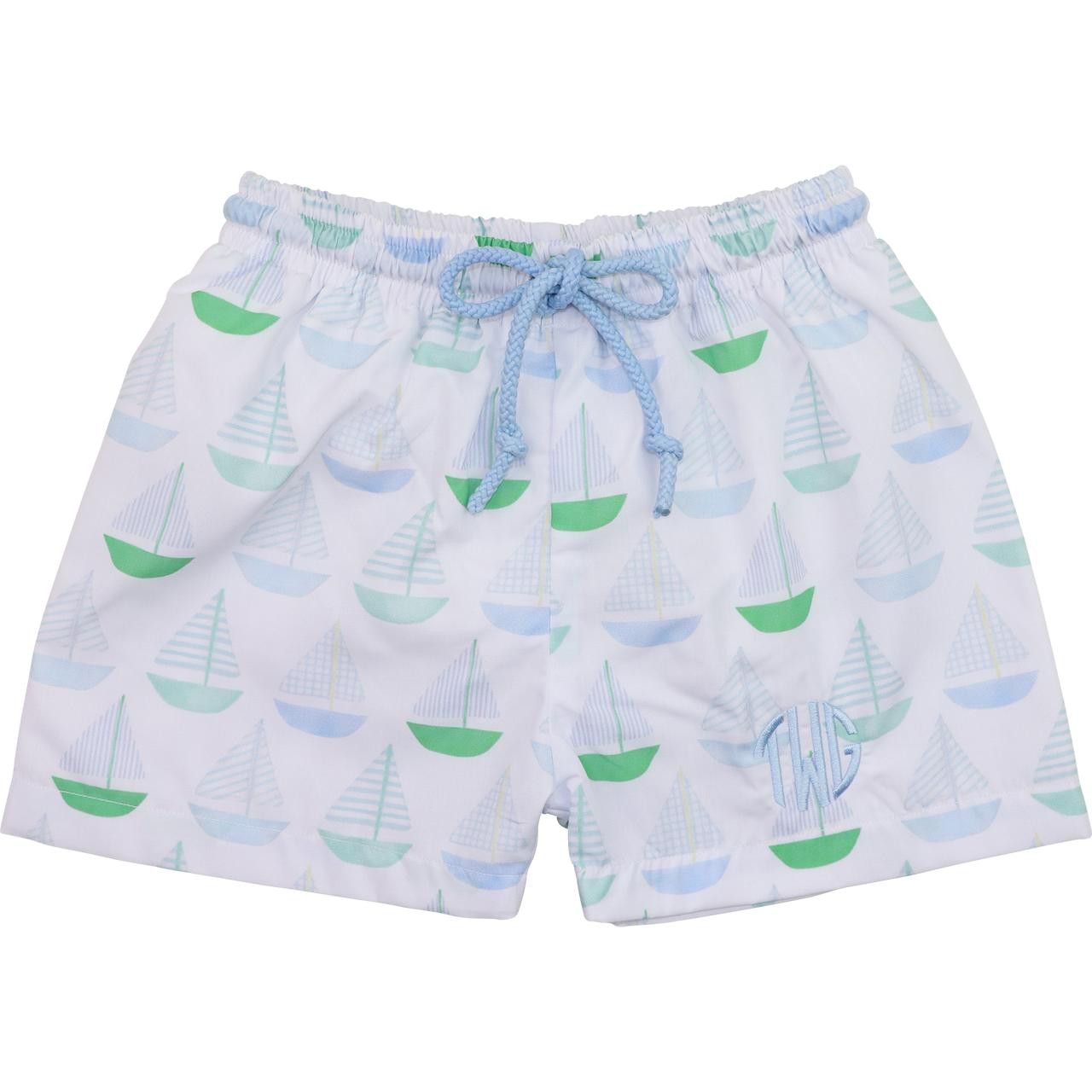 Blue And Green Sailboat Swim Trunk