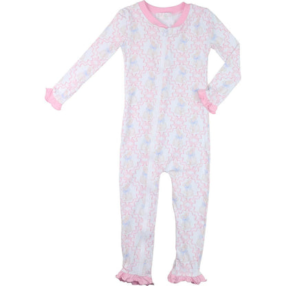 Pink Bunny And Ribbon Knit Zipper Pajamas