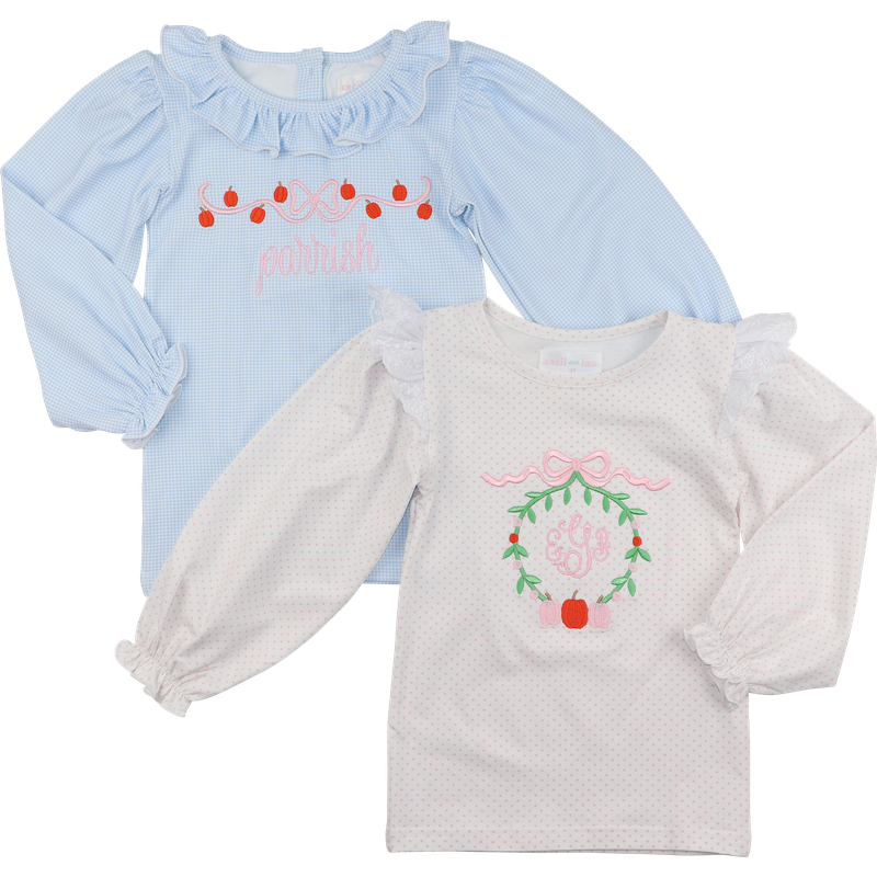 Pink Dot Knit Embroidered Pumpkin Shirt