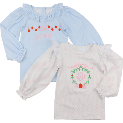 Pink Dot Knit Embroidered Pumpkin Shirt