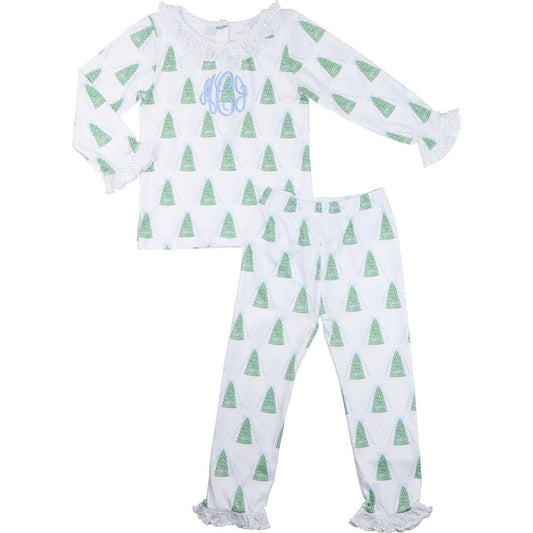 Green And Blue Knit Ribbons And Christmas Trees Pajamas