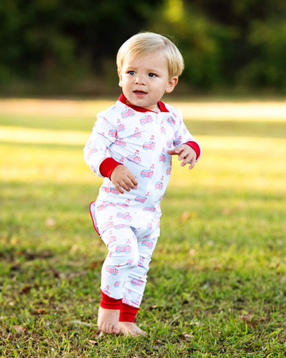 Valentine Firetruck Knit Zipper Pajamas