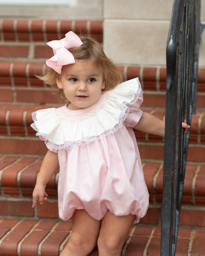 Pink Smocked Ruffle Neck Bubble