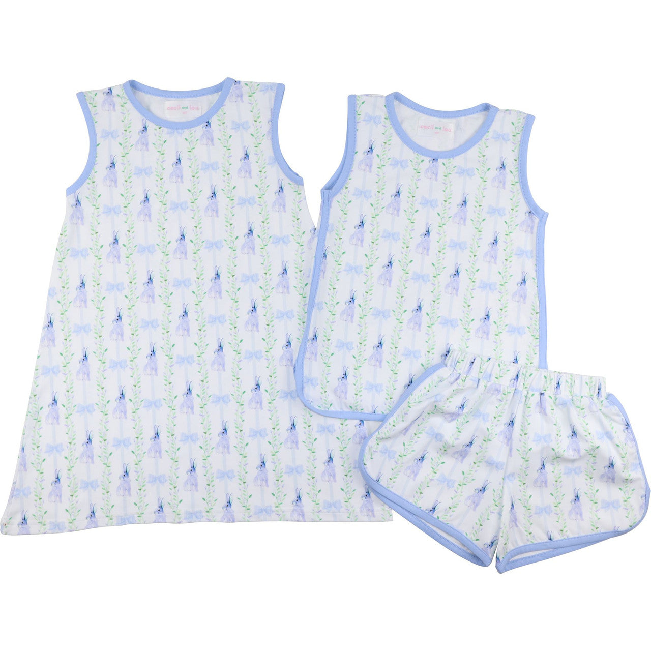 Blue Bunny And Bow Knit Short Set