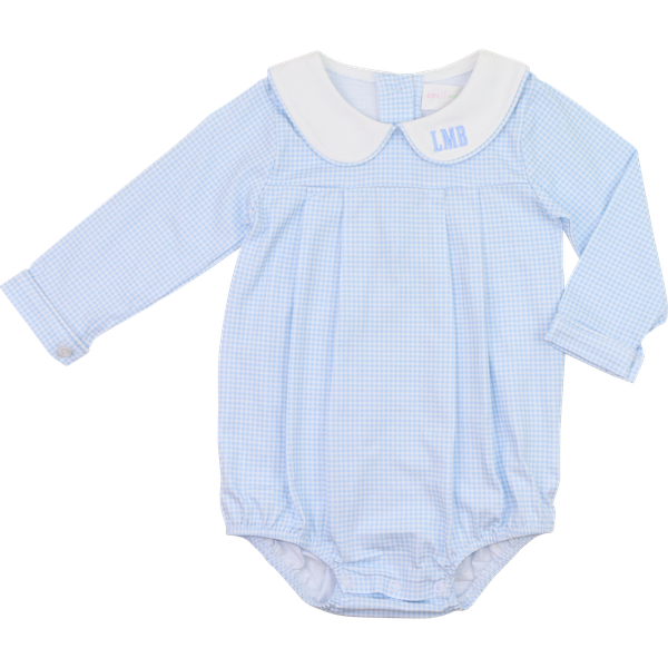 Blue Gingham Knit Long Sleeve Bubble