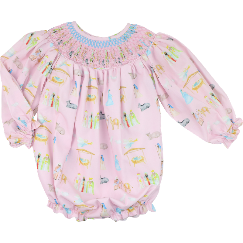 Pink And Blue Smocked Nativity Scene Bubble