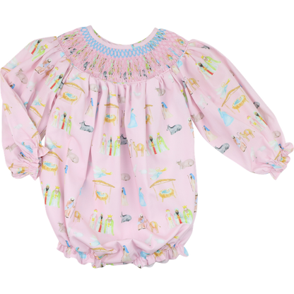 Pink And Blue Smocked Nativity Scene Bubble