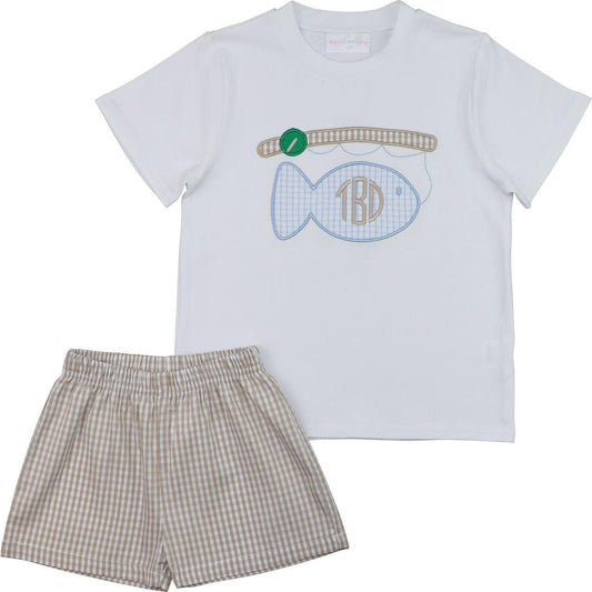 Khaki Gingham Fishing Short Set