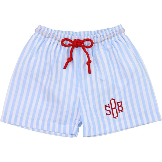 Blue And White Striped Swim Trunk